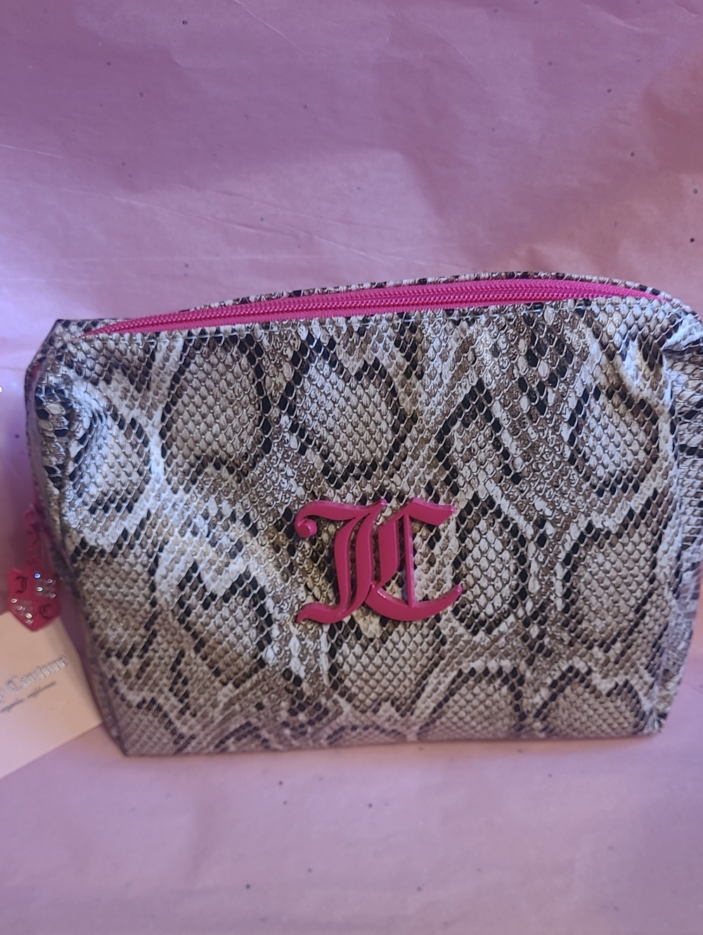 Juicy Pink-Accent Snake Print Cosmetic Pouch Includes Onetravel Toiletry Bottl